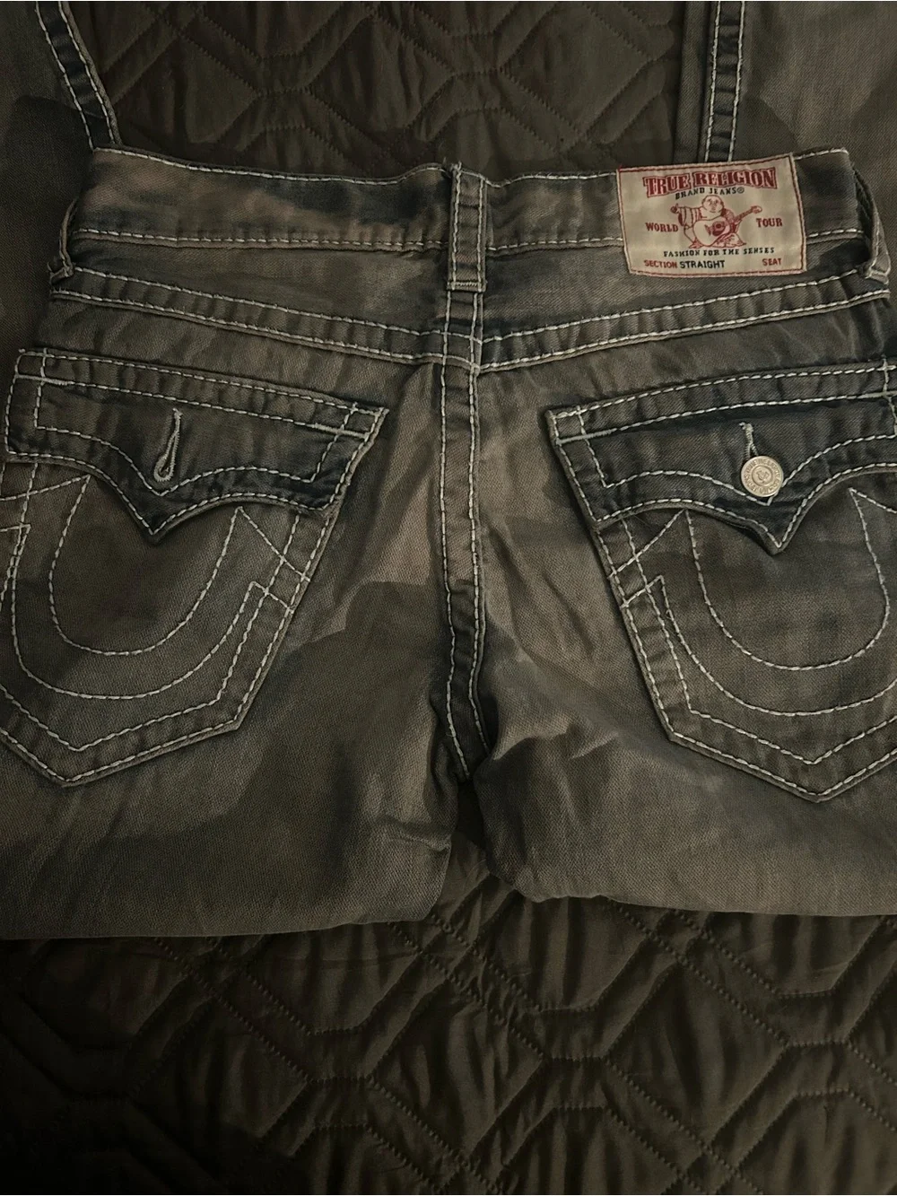 True Religion Gray Jeans with White Contrast Stitching